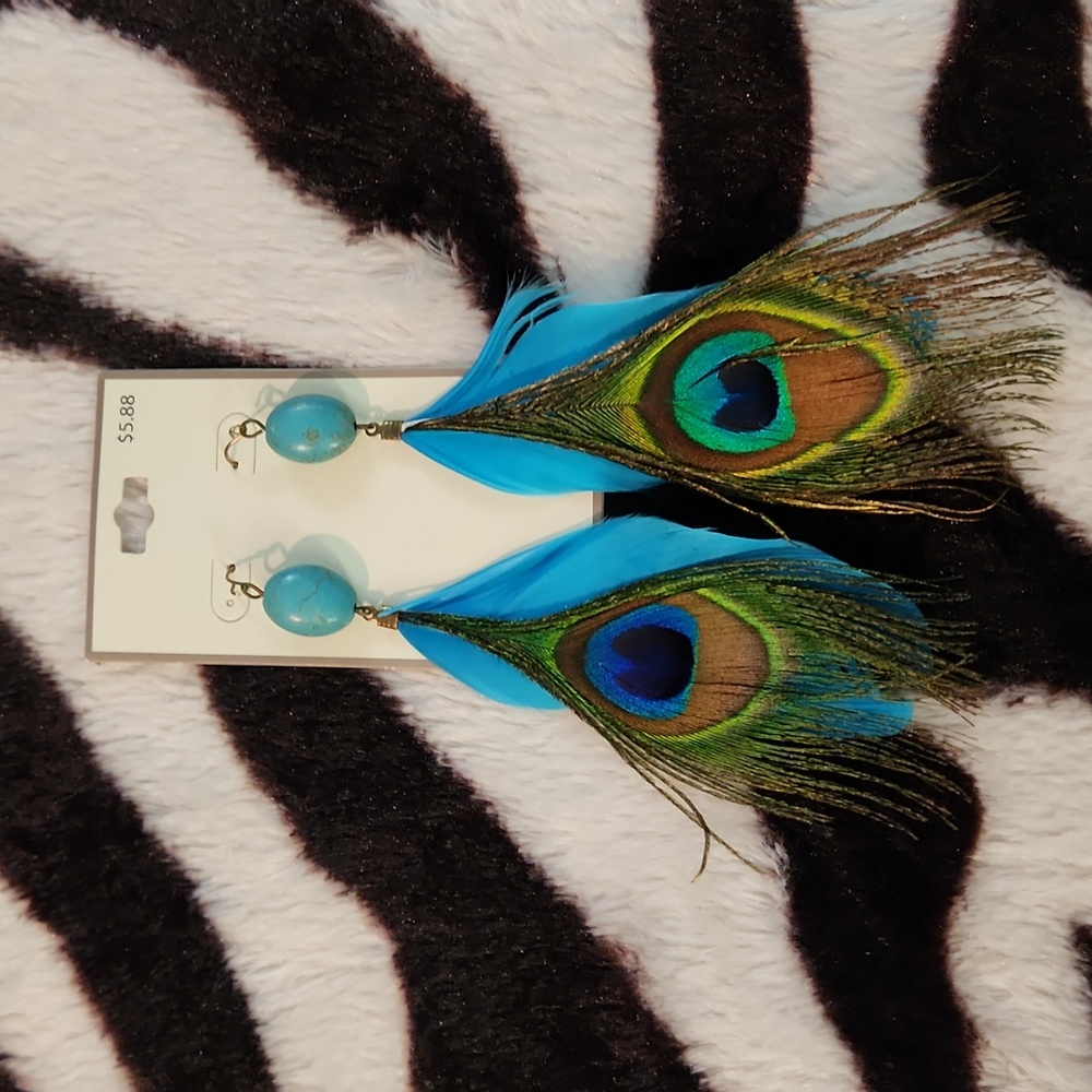 Peacock Feather Earrings NWT